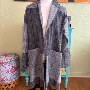 NWT Eileen Fisher 100% Organic Cotton Black and Gray S/M Open Cardigan
